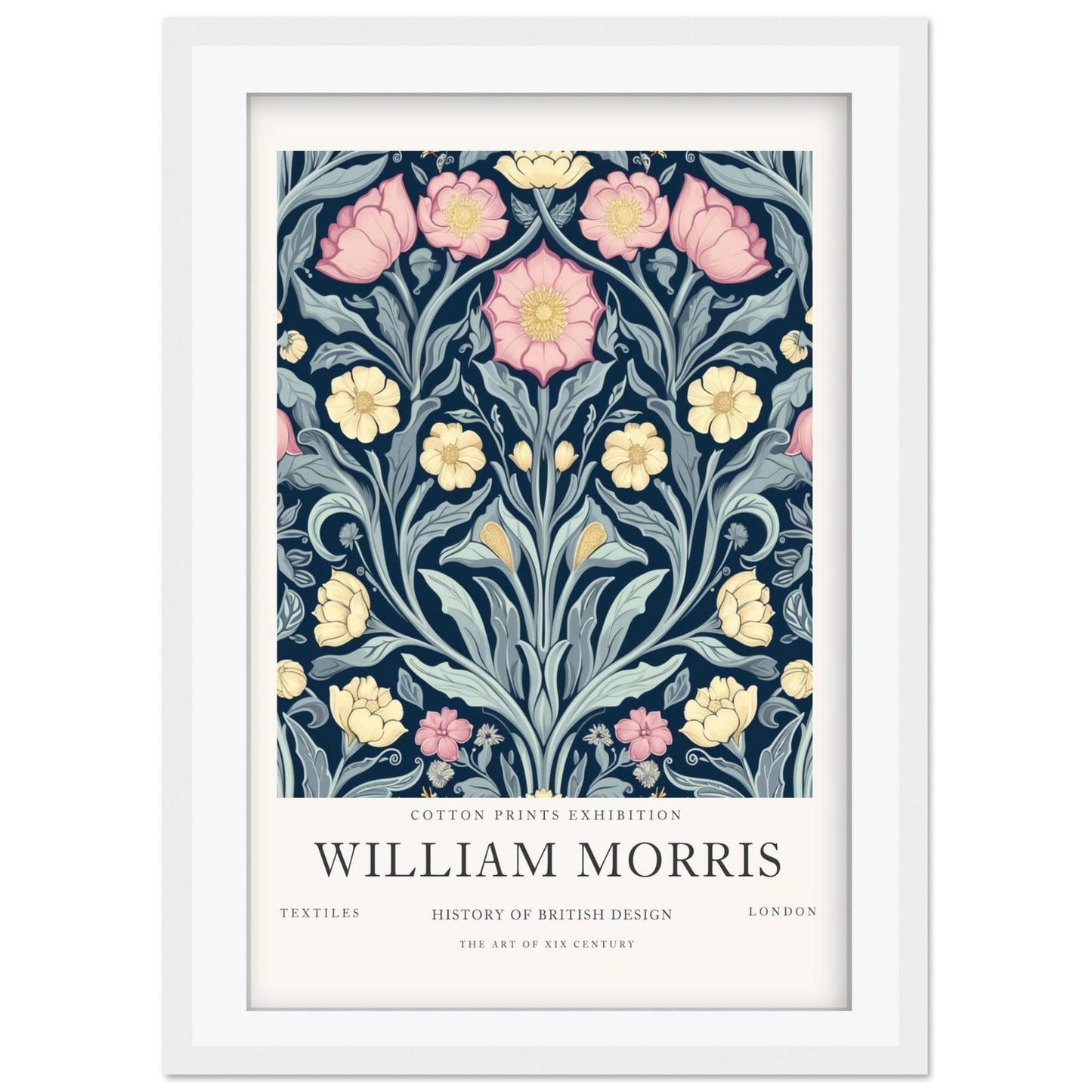 William Morris Pink and Rose Art Print, V&A Museum Exhibition Poster, Arts and Crafts Flower Wall Art, Giclee Paper Print, Framed Art Poster