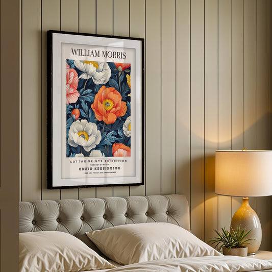 William Morris Peony Art Print, South Kensington Exhibition Poster, Dark Floral Wall Art, Giclee Paper Poster,  Moody Garden Print