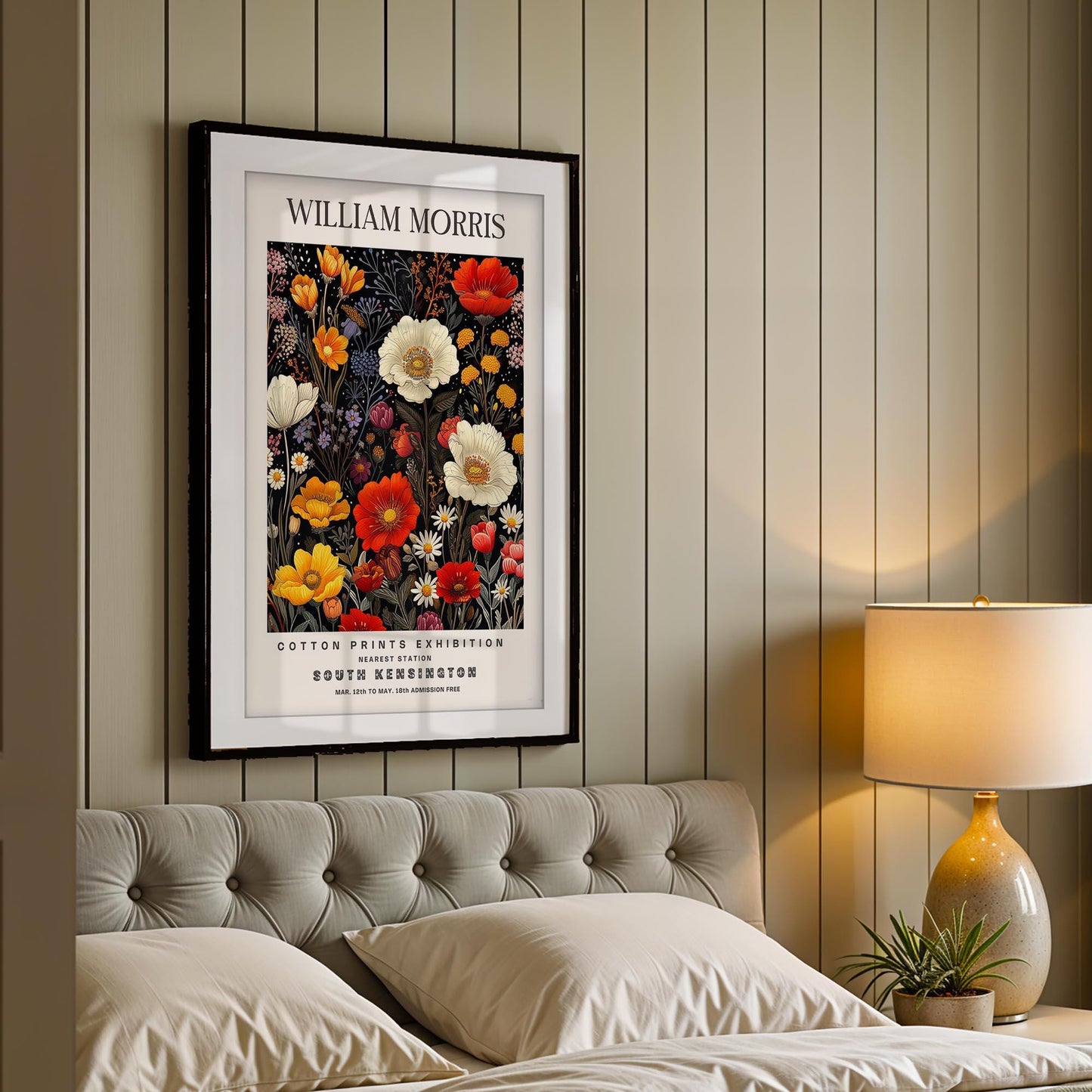 William Morris South Kensington Art Print, Vintage Wildflower Exhibition Poster, Dark Botanical Wall Art, Giclee Poster, London Museum Art