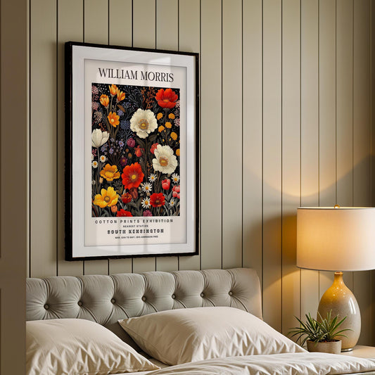 William Morris South Kensington Art Print, Vintage Wildflower Exhibition Poster, Dark Botanical Wall Art, Giclee Poster, London Museum Art