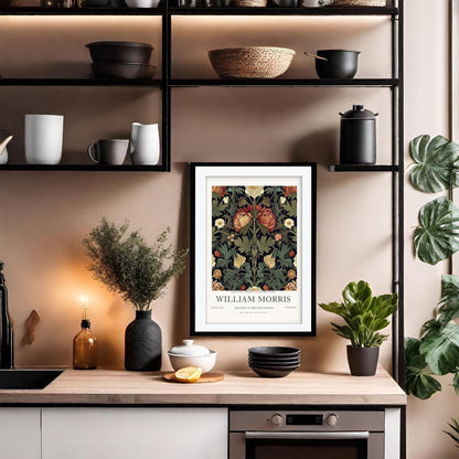 William Morris Dark Floral Art Print, History of British Design Poster, Moody Botanical Wall Art, Giclee Museum Poster, London Gallery Decor