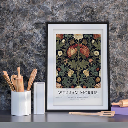 William Morris Dark Floral Art Print, History of British Design Poster, Moody Botanical Wall Art, Giclee Museum Poster, London Gallery Decor