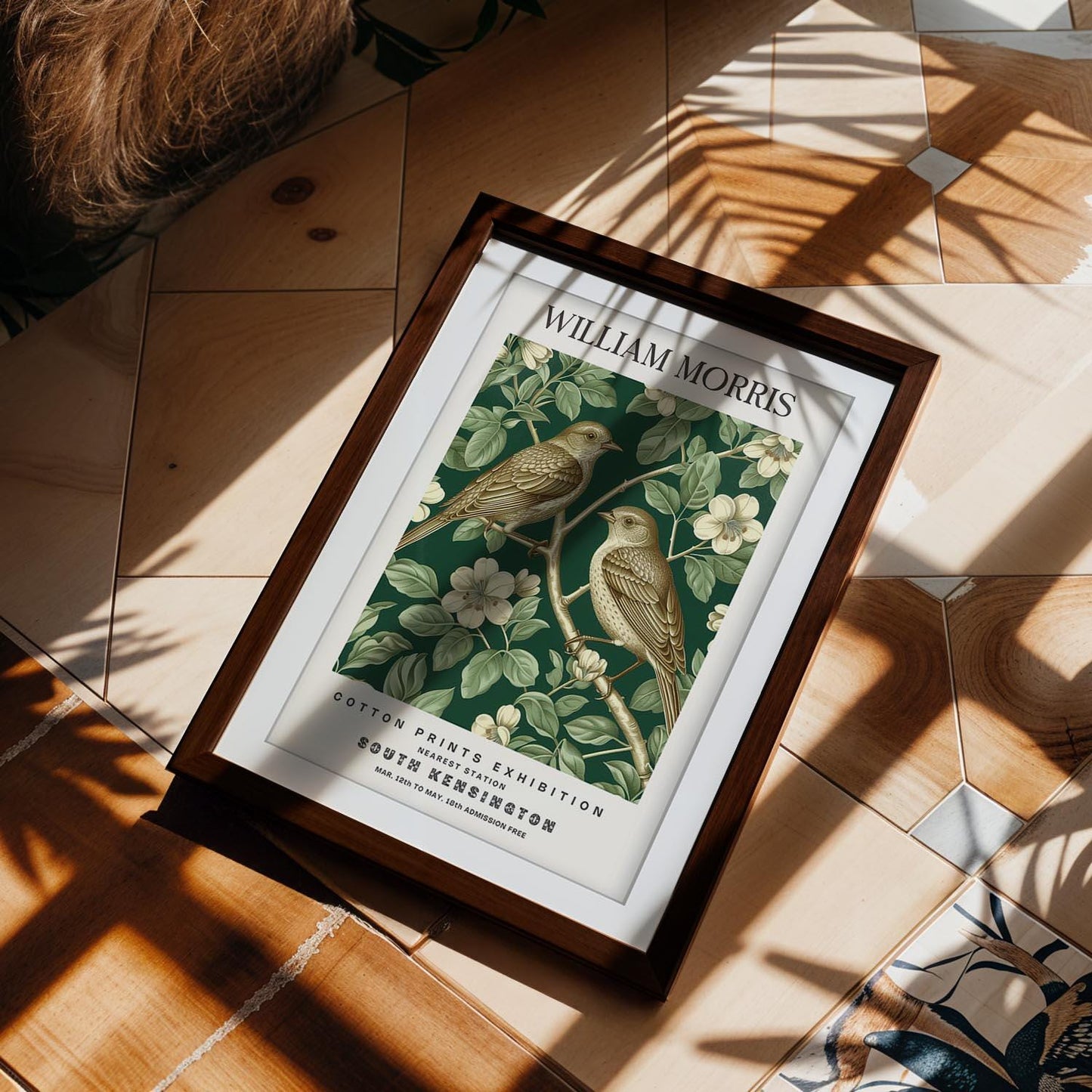 William Morris Bird Art Print, Dark Green Forest Wall Art, History of British Design Poster, Sparrow Museum Print, South Kensington Decor
