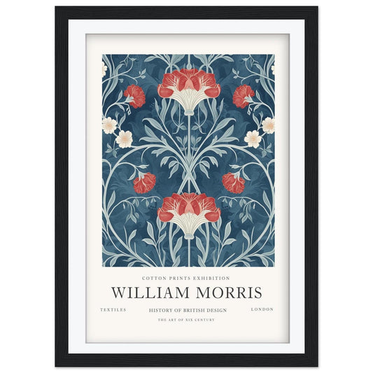 William Morris Floral Art Print, History of British Design Poster, Navy Blue Wall Art, Museum Poster, South Kensington Exhibition Decor