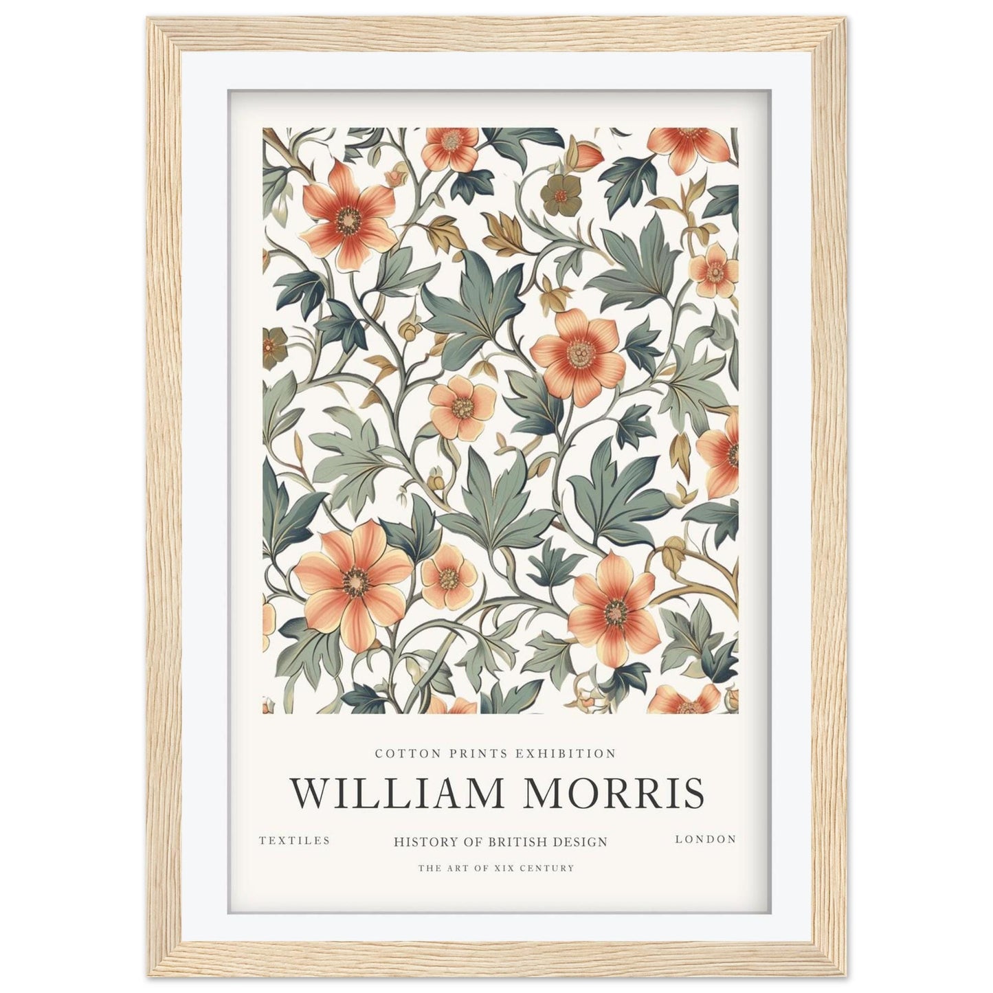 William Morris Framed Wall Art, Terracotta Floral Cotton Print Exhibition Poster, Arts and Crafts Botanical Decor, British Design History