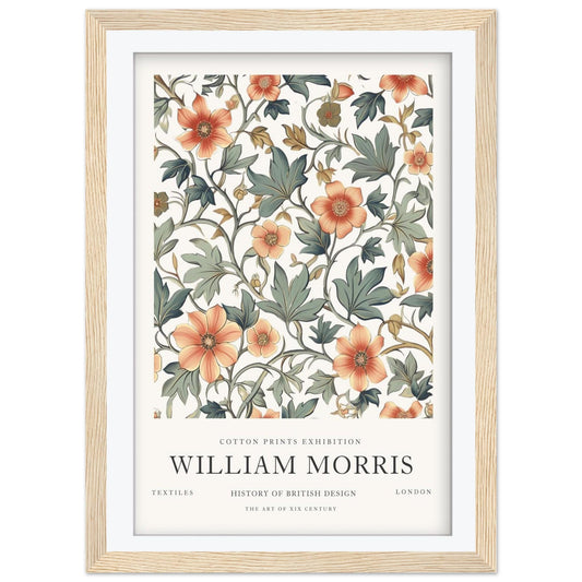 William Morris Framed Wall Art, Terracotta Floral Cotton Print Exhibition Poster, Arts and Crafts Botanical Decor, British Design History