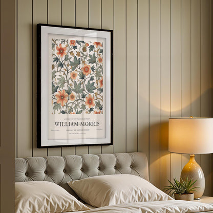 William Morris Framed Wall Art, Terracotta Floral Cotton Print Exhibition Poster, Arts and Crafts Botanical Decor, British Design History