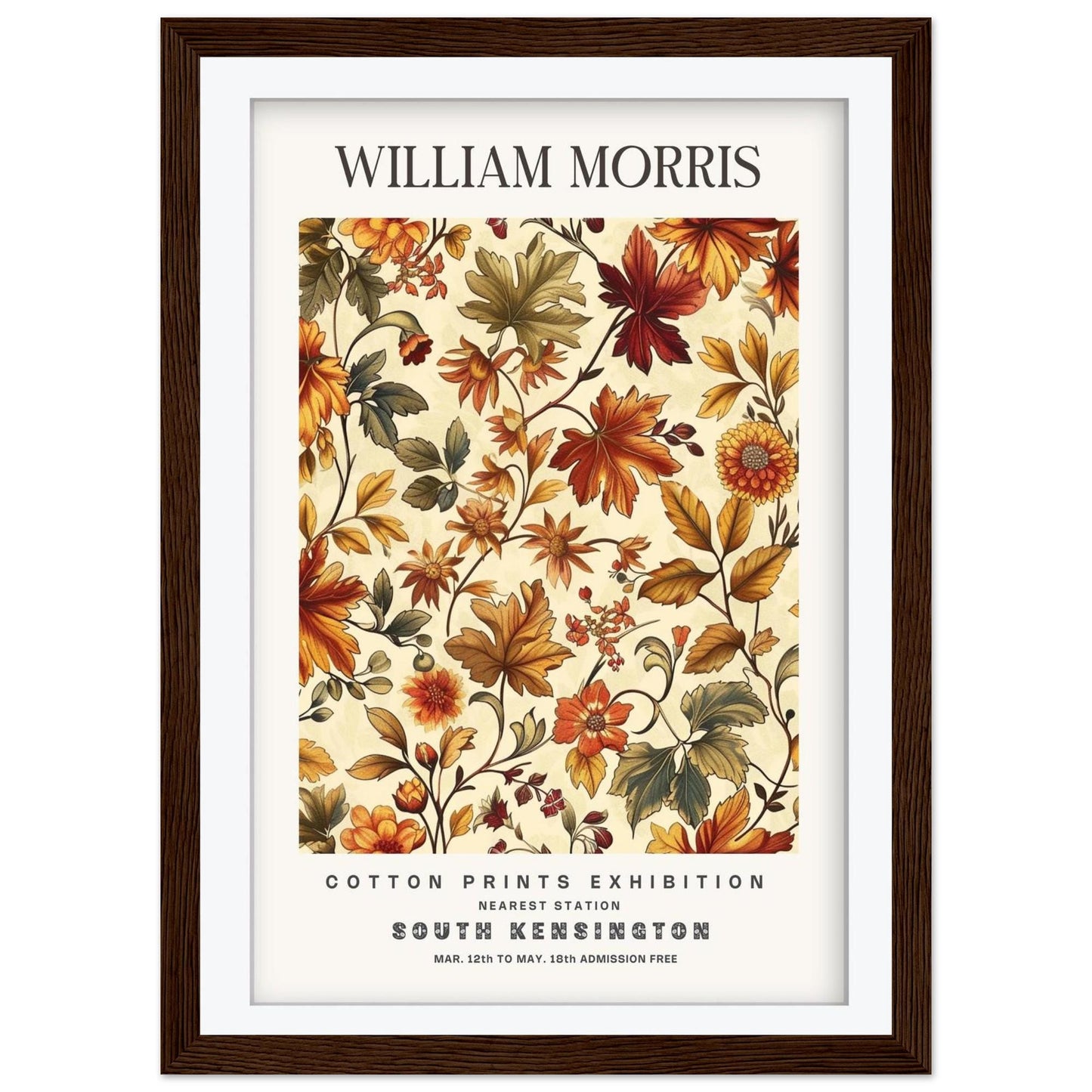 William Morris Framed Wall Art, South Kensington Autumnal Floral Cotton Print Poster, Arts and Crafts Botanical Decor, British Design