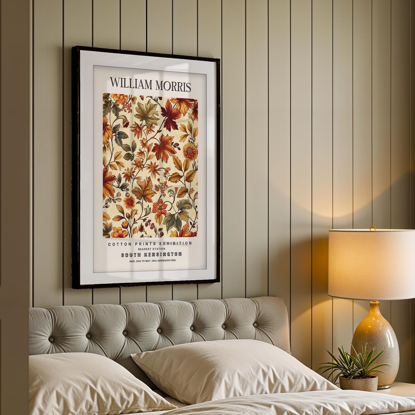 William Morris Framed Wall Art, South Kensington Autumnal Floral Cotton Print Poster, Arts and Crafts Botanical Decor, British Design