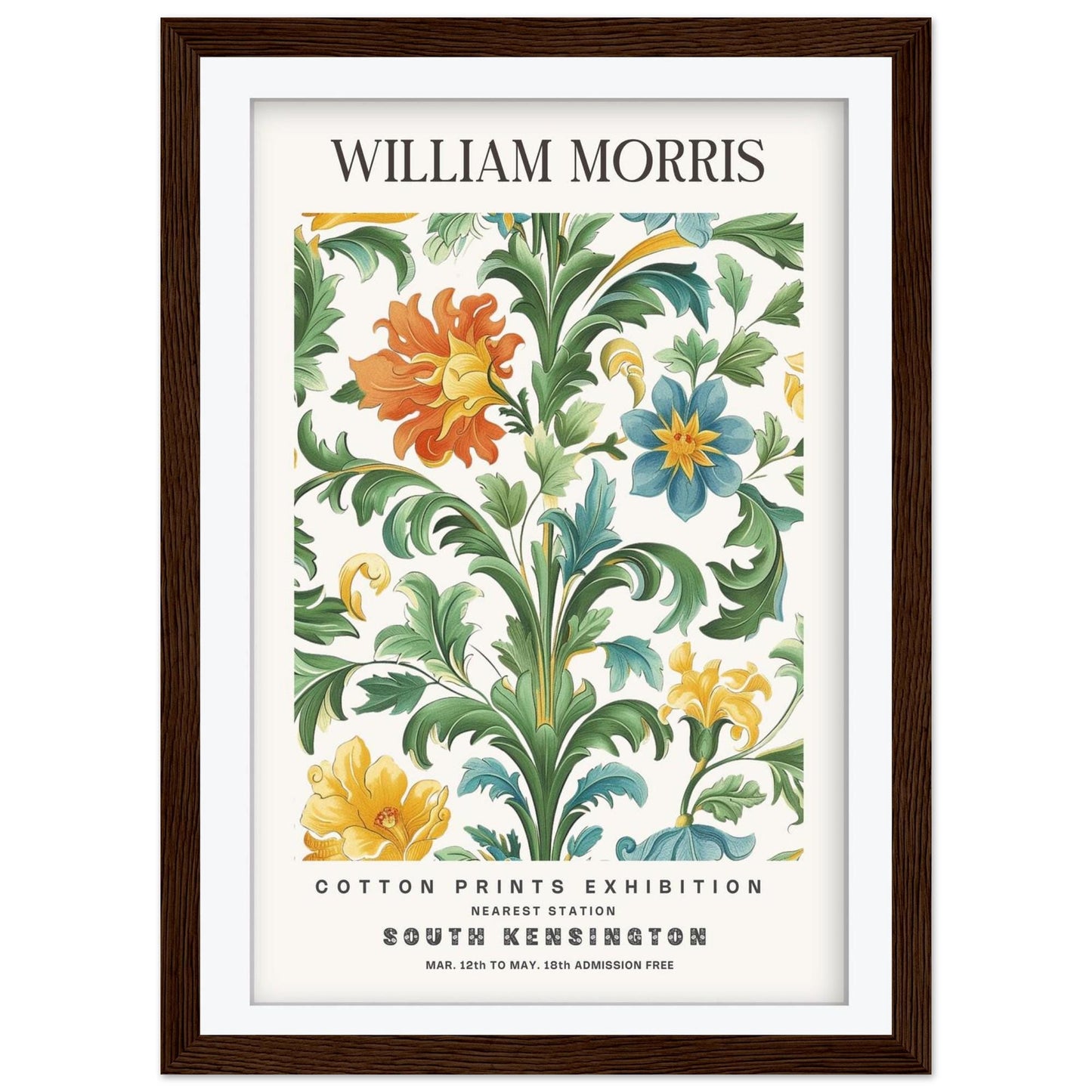 William Morris Framed Wall Art, South Kensington Blue and Yellow Floral Cotton Print Poster, Arts and Crafts Botanical Decor, British Design