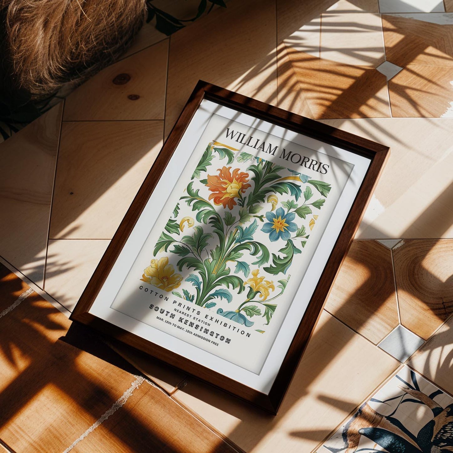 William Morris Framed Wall Art, South Kensington Blue and Yellow Floral Cotton Print Poster, Arts and Crafts Botanical Decor, British Design