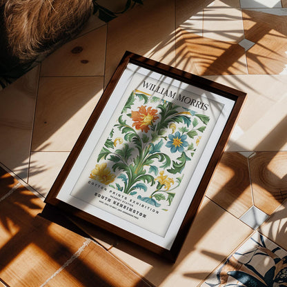 William Morris Framed Wall Art, South Kensington Blue and Yellow Floral Cotton Print Poster, Arts and Crafts Botanical Decor, British Design