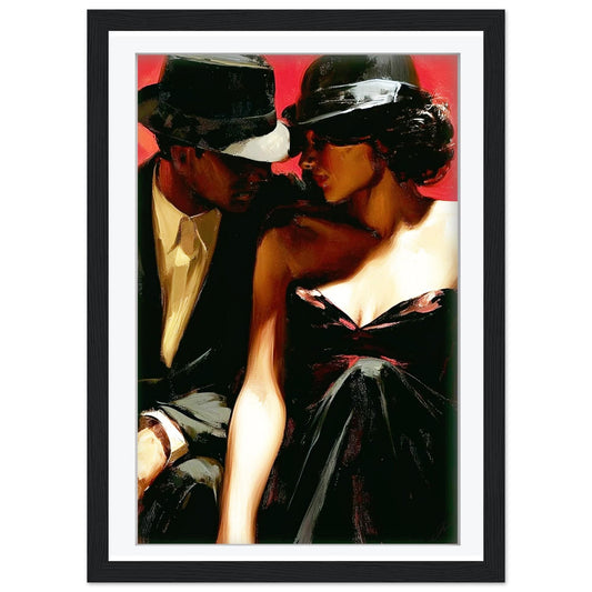 Framed Tango Wall Art | Romantic Couple Print | Red Backdrop Decor | Vintage Intimate Poster | Moody Jazz Bar Art | Bedroom Decor