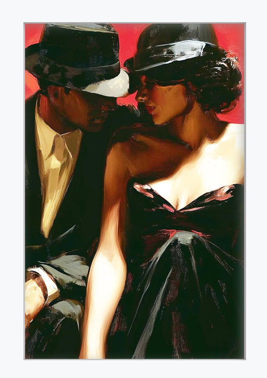 Framed Tango Wall Art | Romantic Couple Print | Red Backdrop Decor | Vintage Intimate Poster | Moody Jazz Bar Art | Bedroom Decor