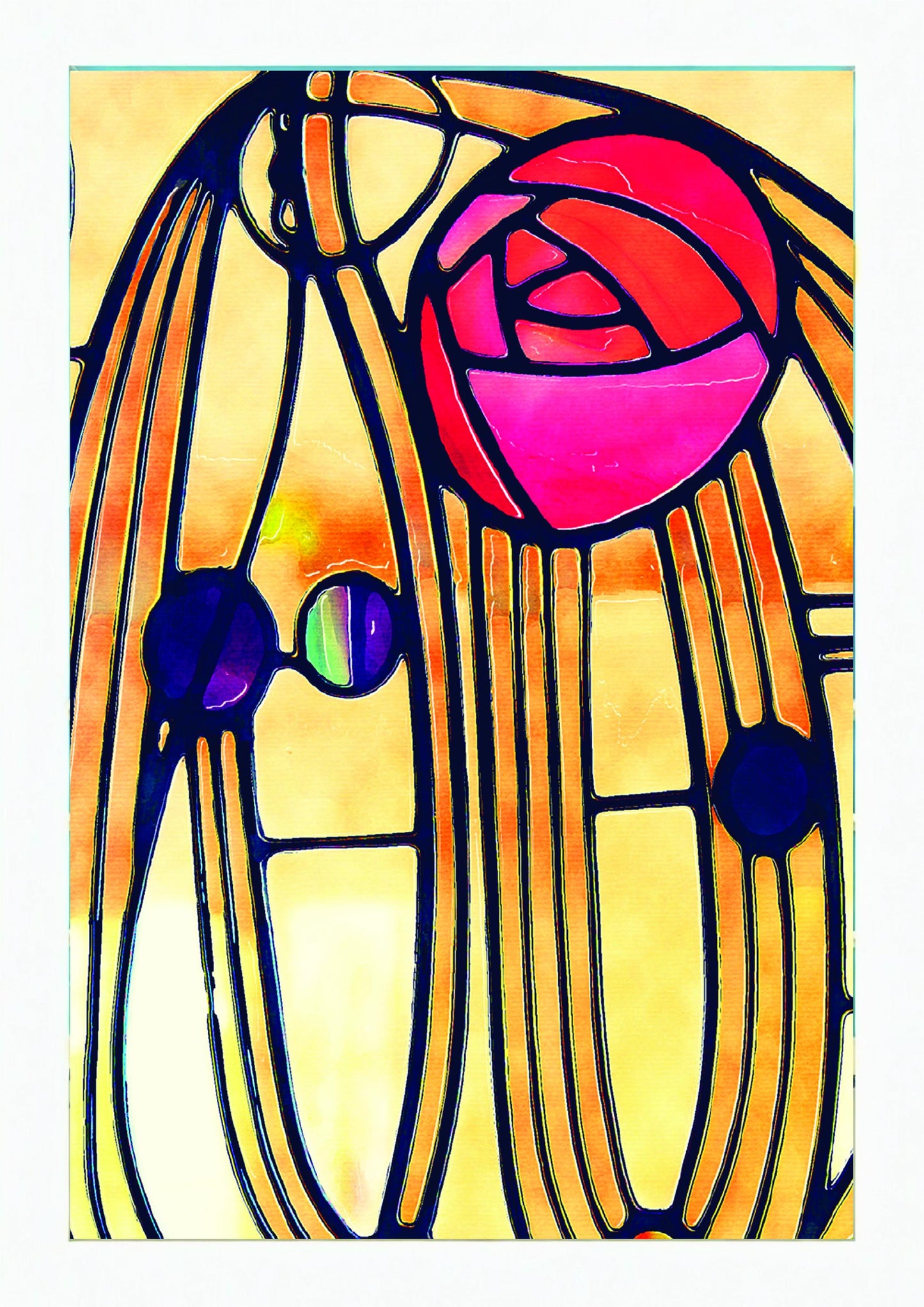 Framed Art Nouveau Rose | Montrose Rose Stained Glass Print | Floral Wall Decor | Jacque Art Print | Romantic Pink Rose Poster