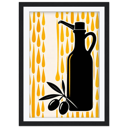 Olive Oil Art Print, Retro Italian Kitchen Poster, Striped Still Life Wall Art, Mediterranean Dining Decor, Framed Giclee Kitchen Print