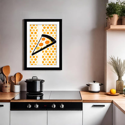 Pizza Art Print, Retro Italian Kitchen Poster, Striped Food Wall Art, Mid Century Modern Dining Decor, Framed Pizza Poster, Foodie Gift
