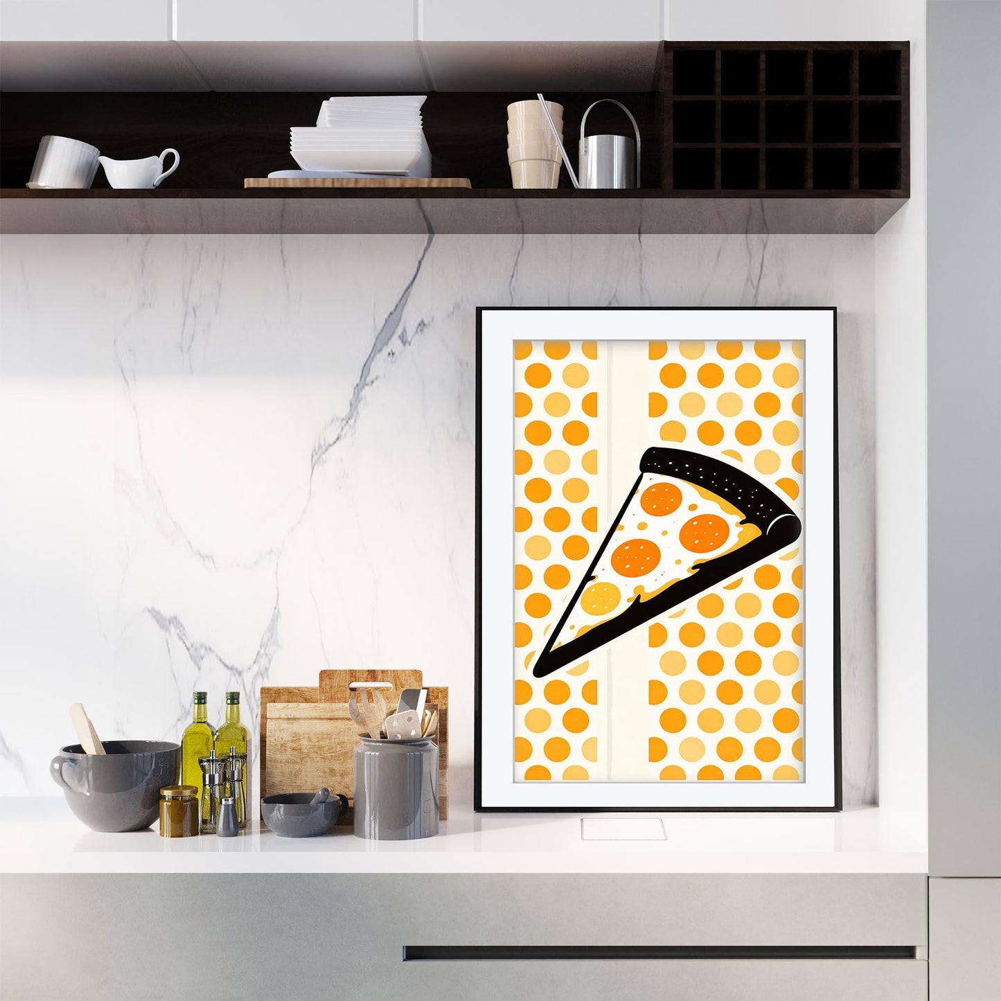 Pizza Art Print, Retro Italian Kitchen Poster, Striped Food Wall Art, Mid Century Modern Dining Decor, Framed Pizza Poster, Foodie Gift