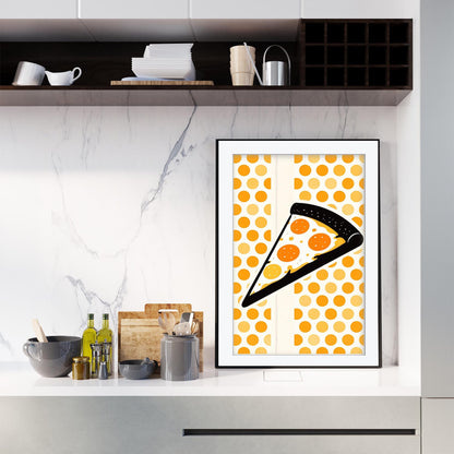 Pizza Art Print, Retro Italian Kitchen Poster, Striped Food Wall Art, Mid Century Modern Dining Decor, Framed Pizza Poster, Foodie Gift