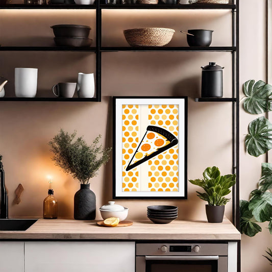 Pizza Art Print, Retro Italian Kitchen Poster, Striped Food Wall Art, Mid Century Modern Dining Decor, Framed Pizza Poster, Foodie Gift