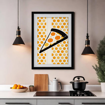 Pizza Art Print, Retro Italian Kitchen Poster, Striped Food Wall Art, Mid Century Modern Dining Decor, Framed Pizza Poster, Foodie Gift
