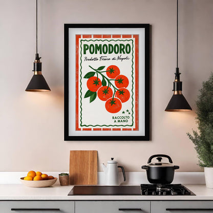 Pomodoro Tomato Art Print, Retro Italian Kitchen Poster, Fresh Produce Wall Art, Napoli Food Decor, Red Kitchen Poster,  Foodie Gift