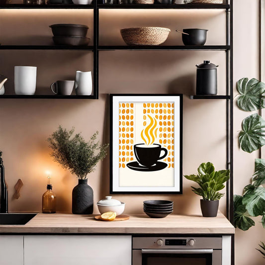 Striped Coffee Art Print, Retro Kitchen Poster, Mid Century Modern Cafe Decor, Framed Giclee Art, Coffee Lover Gift, Breakfast Nook Wall Art