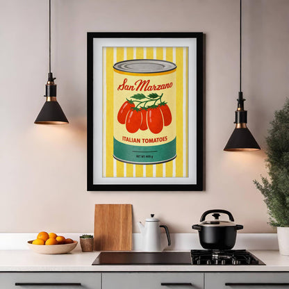 San Marzano Tomato Print, Retro Italian Kitchen Poster, Striped Food Art, Mediterranean Dining Decor, Framed Giclee Print, Italian Chef Gift