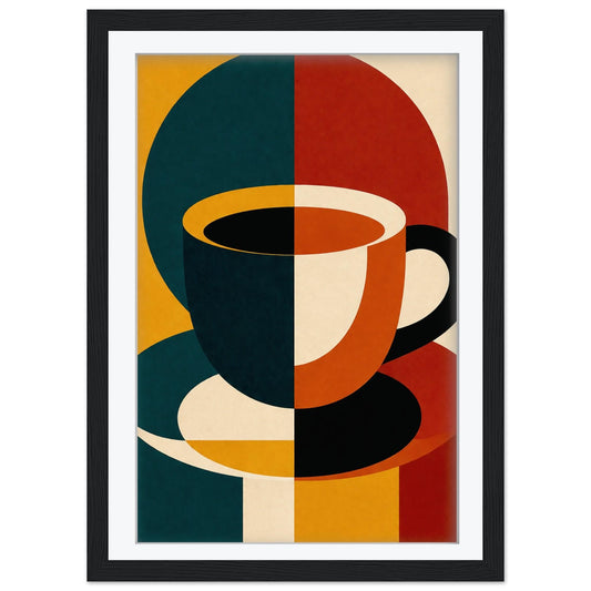 Mid Century Coffee Cup Print, Bauhaus Kitchen Wall Art, Retro Abstract Coffee Poster, Minimalist Cafe Decor, Framed Giclee Art, Coffee Gift