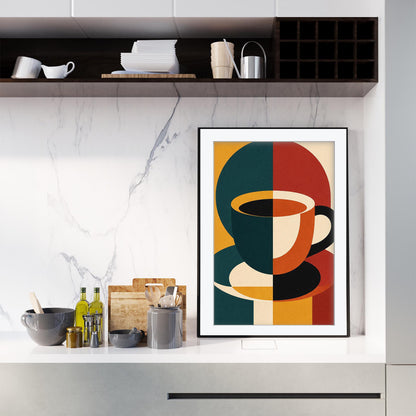 Mid Century Coffee Cup Print, Bauhaus Kitchen Wall Art, Retro Abstract Coffee Poster, Minimalist Cafe Decor, Framed Giclee Art, Coffee Gift