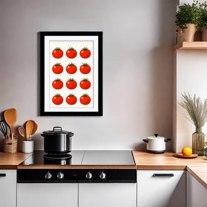 Twelve Tomatoes Art Print, Retro Italian Kitchen Poster, Botanical Food Wall Art, Mediterranean Dining Decor, Framed Print, Foodie Gift