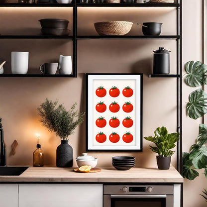 Twelve Tomatoes Art Print, Retro Italian Kitchen Poster, Botanical Food Wall Art, Mediterranean Dining Decor, Framed Print, Foodie Gift