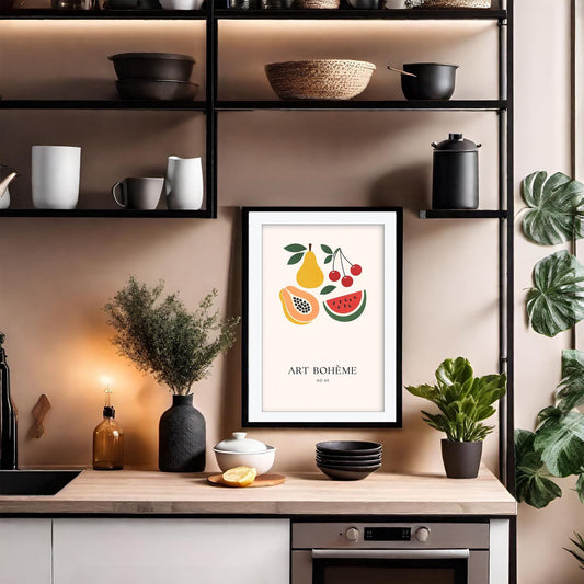 Art Boheme Print, Abstract Kitchen Wall Art, Mid Century Modern Minimalist Poster, Eclectic Gallery Wall Decor, Framed Giclee Art Print