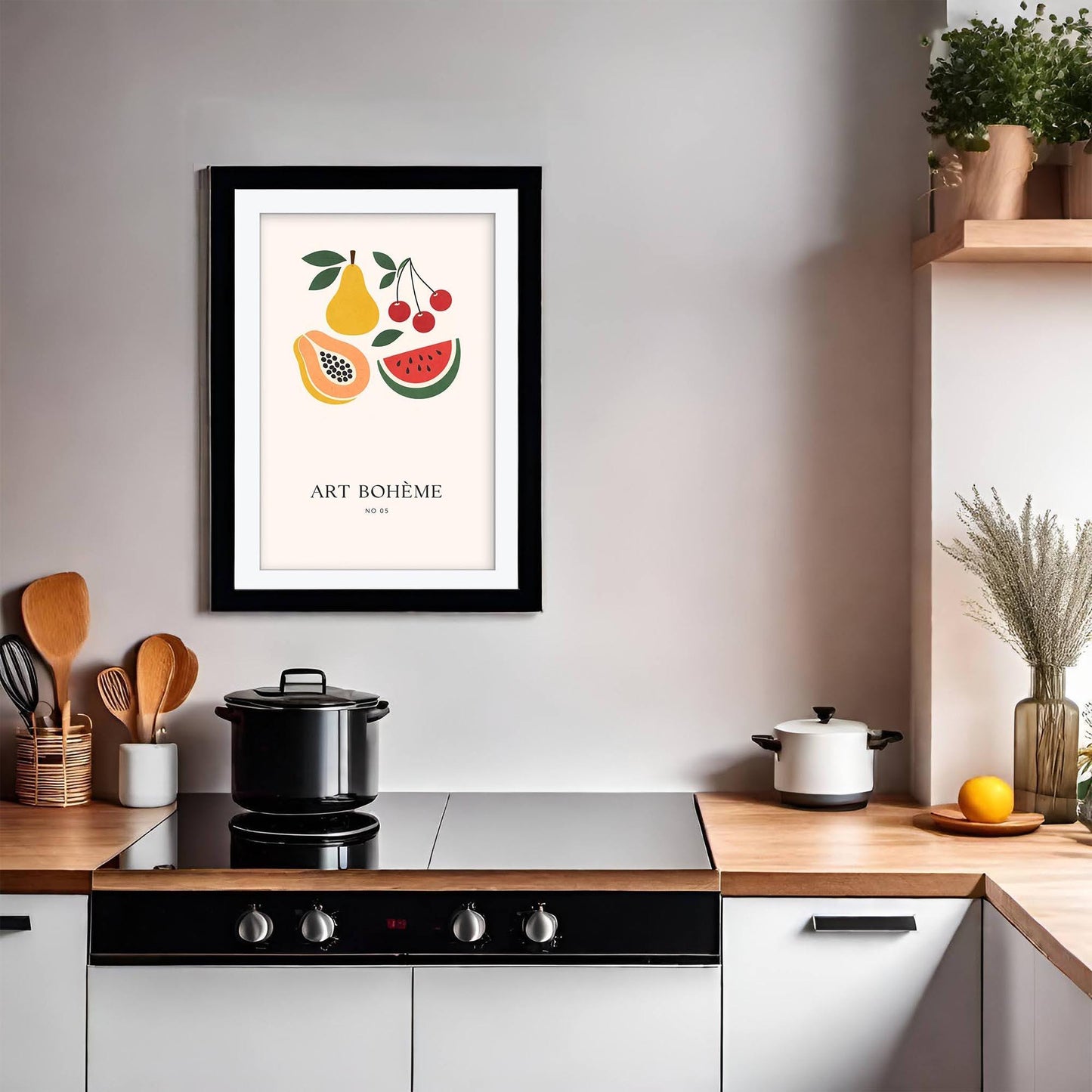 Art Boheme Print, Abstract Kitchen Wall Art, Mid Century Modern Minimalist Poster, Eclectic Gallery Wall Decor, Framed Giclee Art Print
