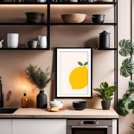 Lemon Branch Art Print, Retro Italian Kitchen Poster, Amalfi Coast Wall Art, Yellow Fruit Citrus Decor, Framed Giclee Print, Foodie Gift