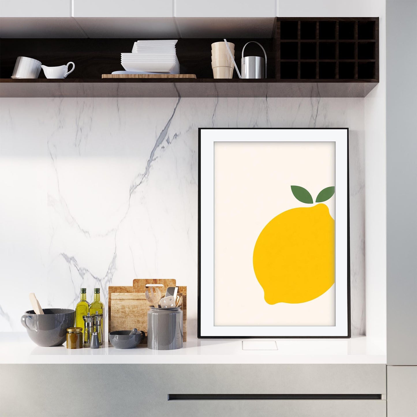 Lemon Branch Art Print, Retro Italian Kitchen Poster, Amalfi Coast Wall Art, Yellow Fruit Citrus Decor, Framed Giclee Print, Foodie Gift