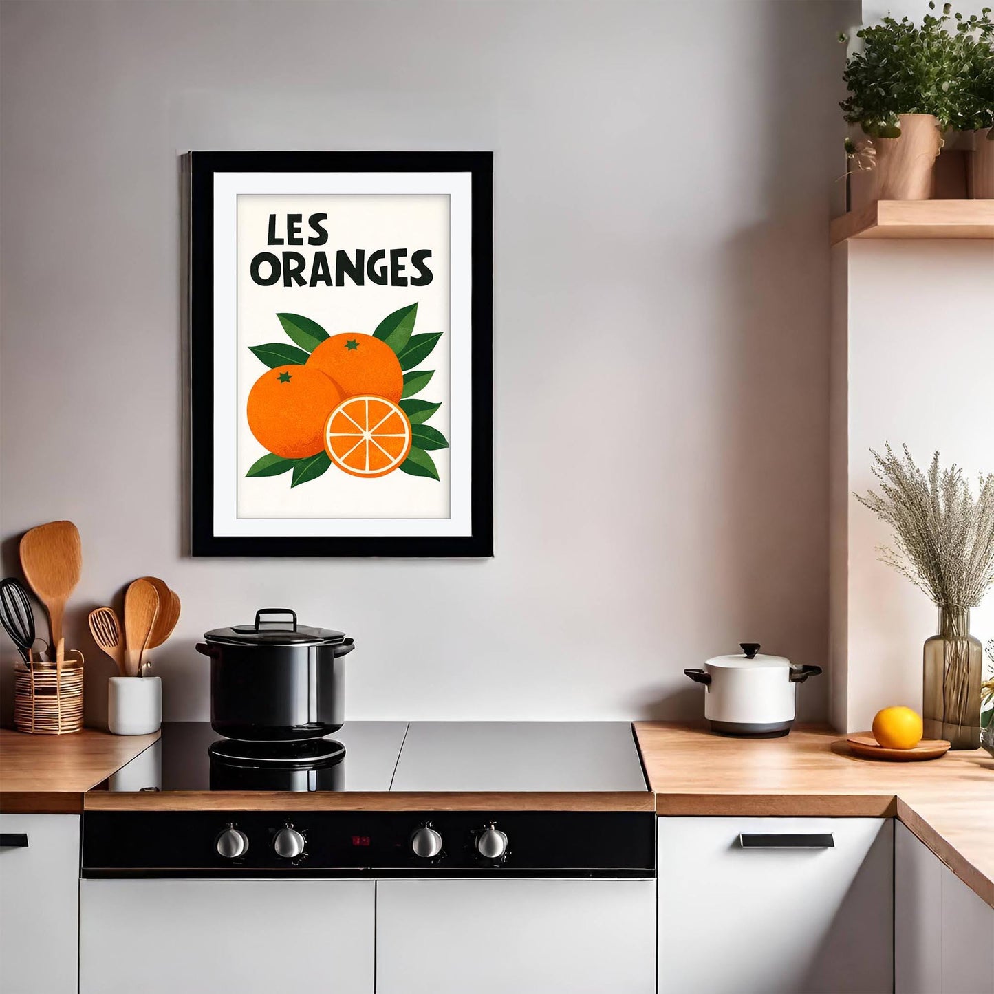 Les Oranges French Art Print, Retro Citrus Kitchen Poster, Mid Century Orange Fruit Wall Art, Framed Giclee Print, Modern Dining Room Decor