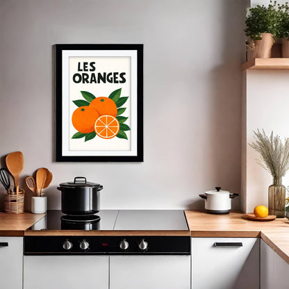 Les Oranges French Art Print, Retro Citrus Kitchen Poster, Mid Century Orange Fruit Wall Art, Framed Giclee Print, Modern Dining Room Decor