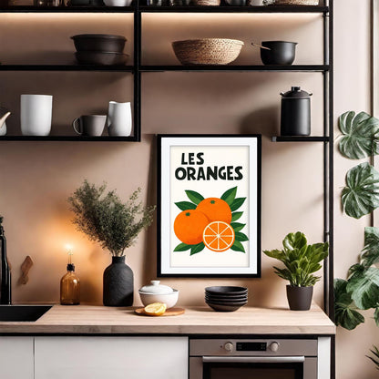 Les Oranges French Art Print, Retro Citrus Kitchen Poster, Mid Century Orange Fruit Wall Art, Framed Giclee Print, Modern Dining Room Decor