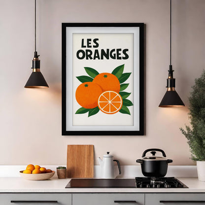 Les Oranges French Art Print, Retro Citrus Kitchen Poster, Mid Century Orange Fruit Wall Art, Framed Giclee Print, Modern Dining Room Decor