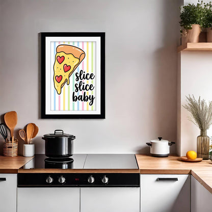 Slice Slice Baby Pizza Print, Retro Kitchen Wall Art, Funny Pizza Poster, Striped Italian Food Decor, Framed Giclee Art, Pizza Lover Gift