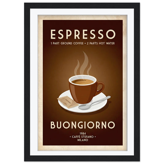 Vintage Espresso Art Print, Caffè Stefano Milano Poster, Italian Coffee Wall Art, Buongiorno Kitchen Decor,  Coffee Lover Gift - Wall Art