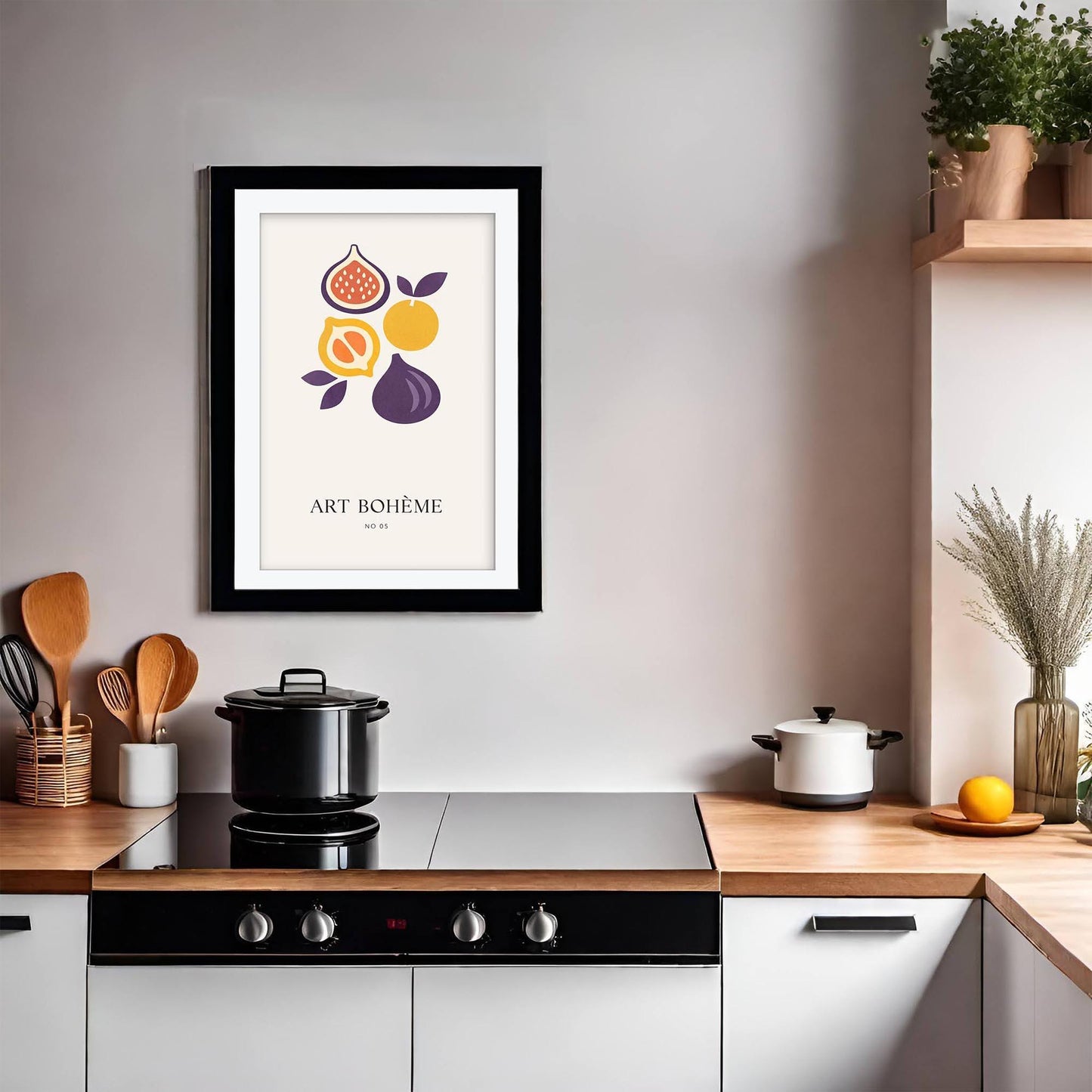 Art Boheme Abstract Print, Mid Century Modern Kitchen Wall Art, Minimalist Terracotta Poster, Eclectic Gallery Decor, Framed Giclee Art