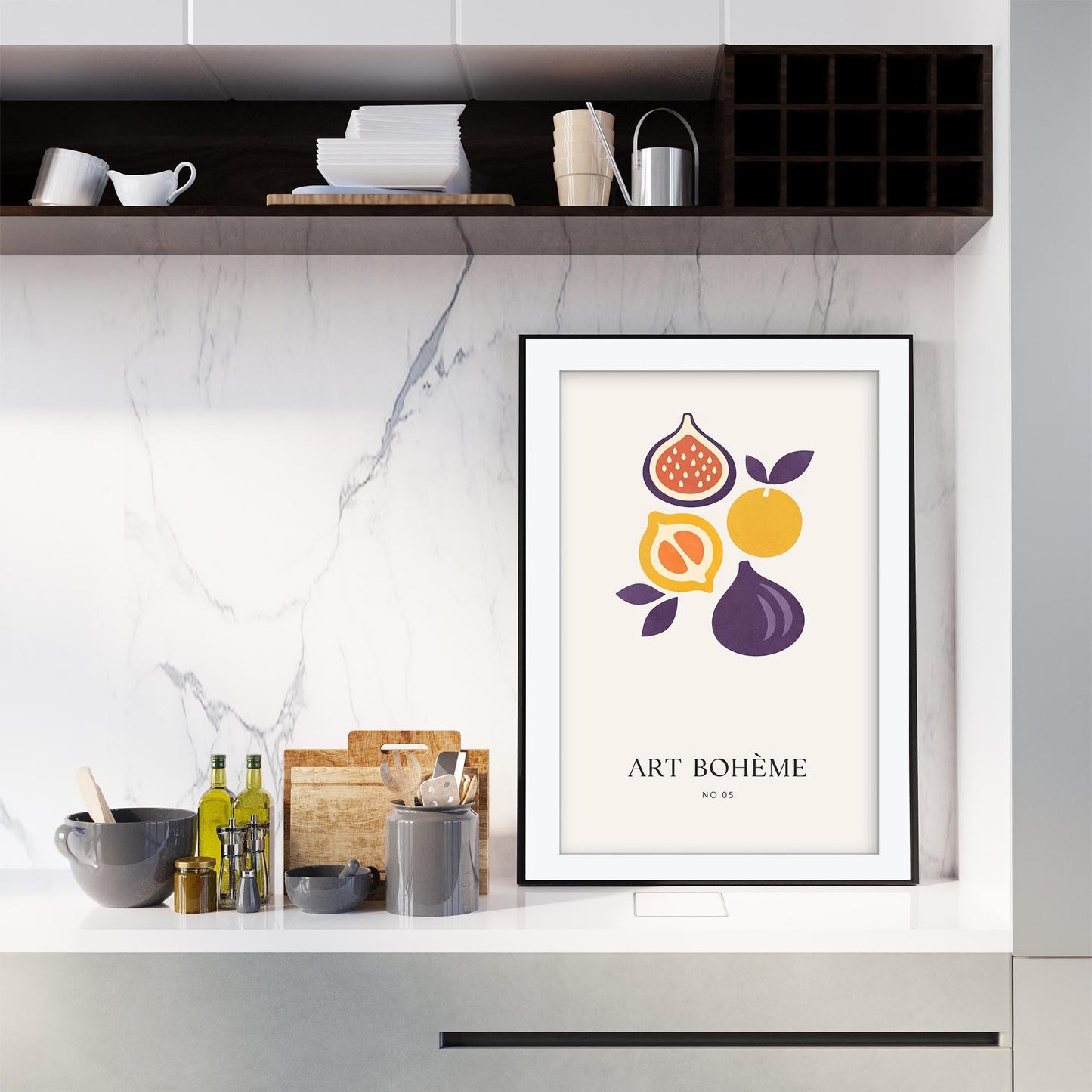 Art Boheme Abstract Print, Mid Century Modern Kitchen Wall Art, Minimalist Terracotta Poster, Eclectic Gallery Decor, Framed Giclee Art