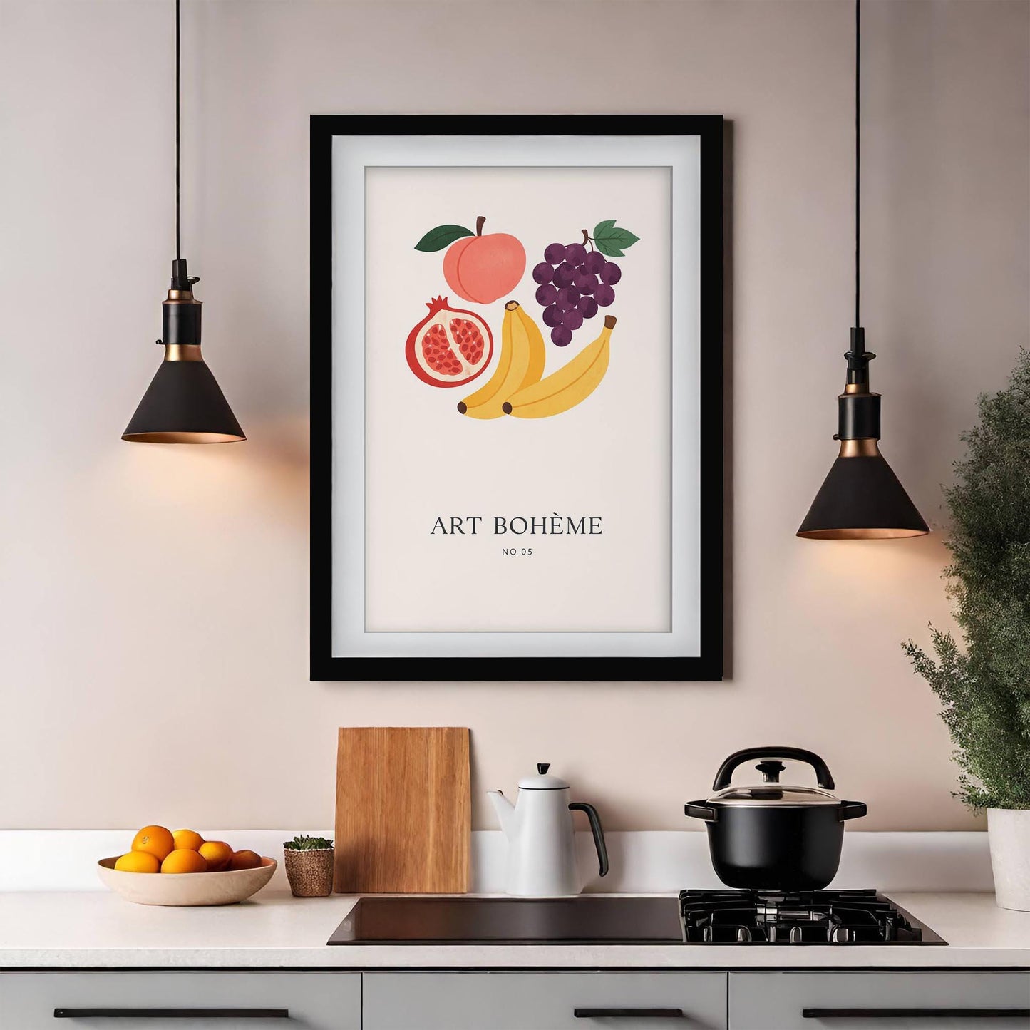 Art Boheme No 05 Abstract Print, Mid Century Modern Kitchen Wall Art, Minimalist Sage Green Poster, Eclectic Gallery Decor, Wall Art