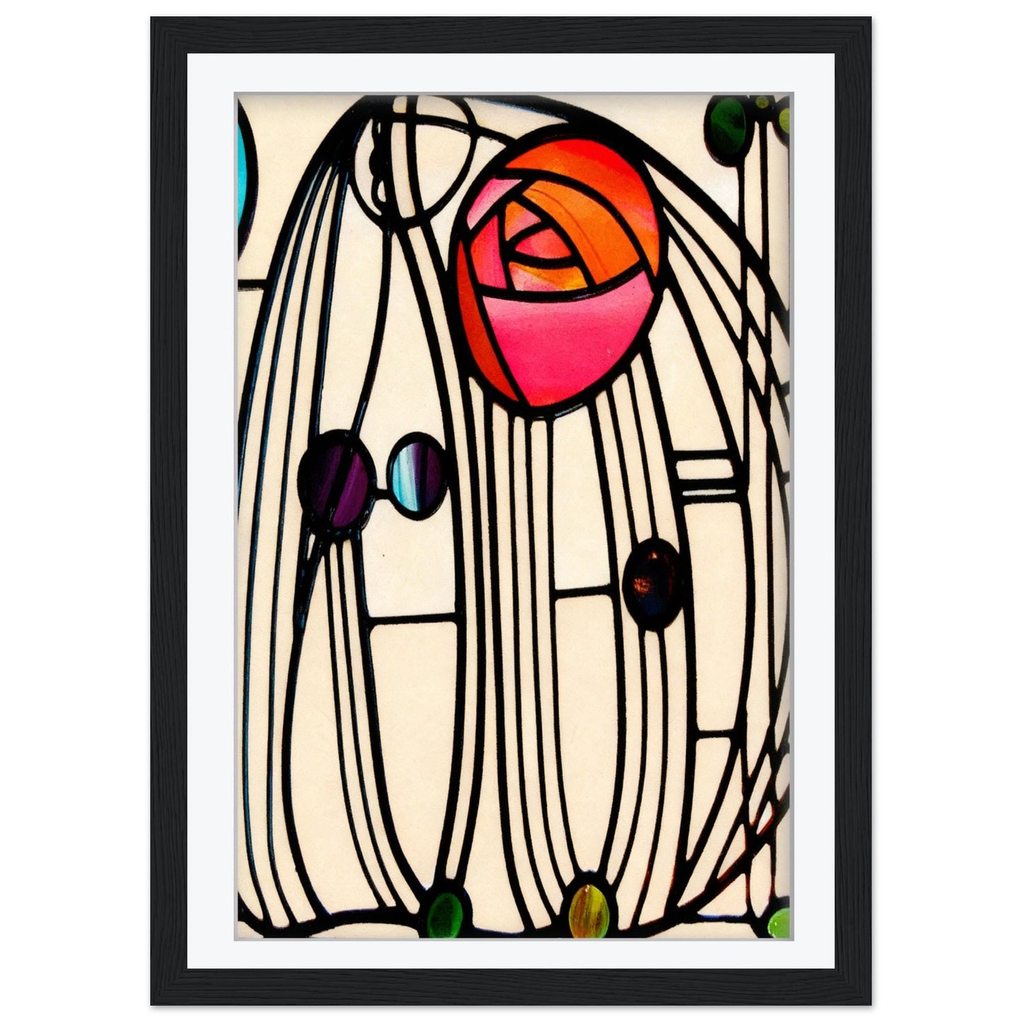 Charles Rennie Mackintosh Art Print, Glasgow Style Stained Glass Poster, Art Nouveau Kitchen Wall Art, Geometric Floral Decor, Framed Art