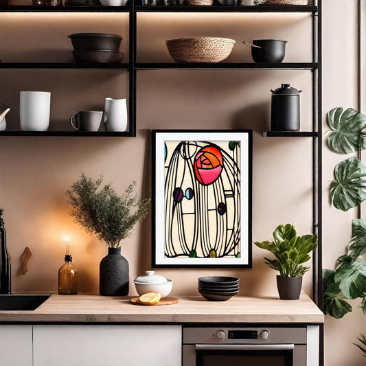 Charles Rennie Mackintosh Art Print, Glasgow Style Stained Glass Poster, Art Nouveau Kitchen Wall Art, Geometric Floral Decor, Framed Art