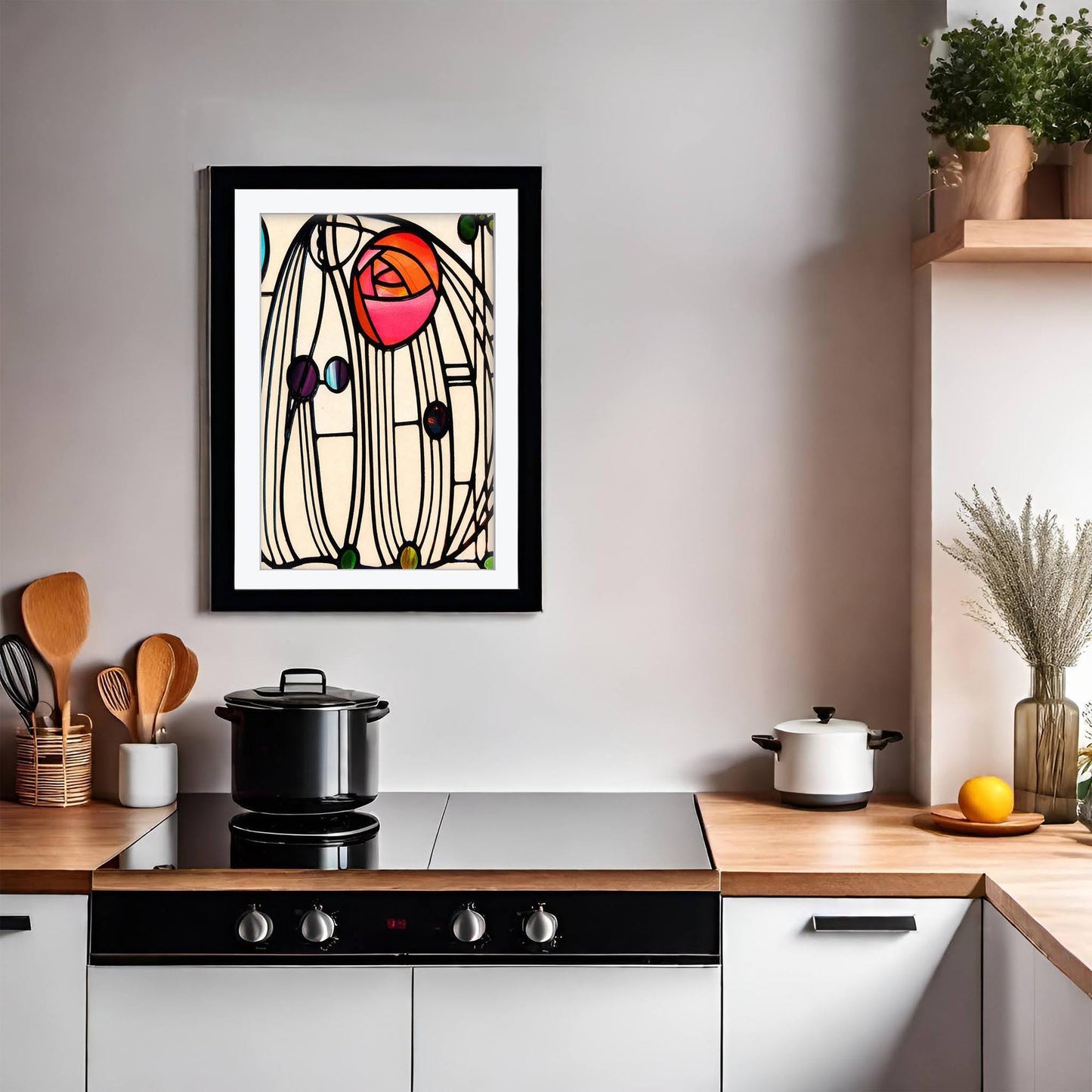 Charles Rennie Mackintosh Art Print, Glasgow Style Stained Glass Poster, Art Nouveau Kitchen Wall Art, Geometric Floral Decor, Framed Art