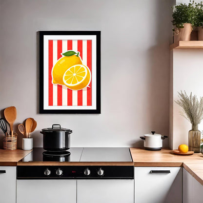 Sicilian Lemon Art Print, Retro Italian Kitchen Poster, Botanical Mediterranean Fruit Decor, Yellow Citrus Wall Art, Framed Giclee Print