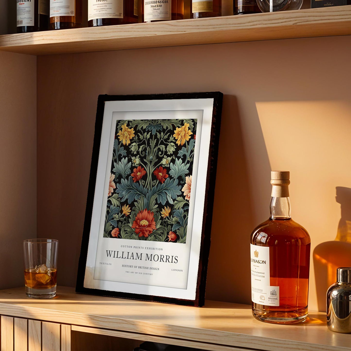 William Morris Bird & Anemone Print, Museum Exhibition Poster, Arts and Crafts Dark Botanical Wall Art, Paper Print, Framed  Art